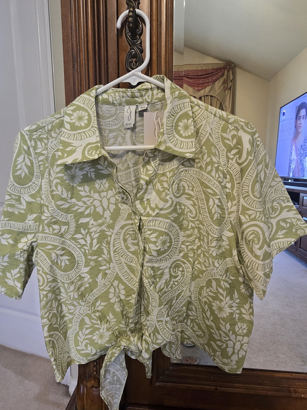 Joie Green and White Paisley Print Button Shirt